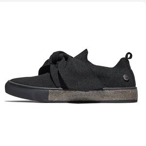 BERNIE MEV. New York Spark Serenity Black Knit Slip-On Sneakers with Bow